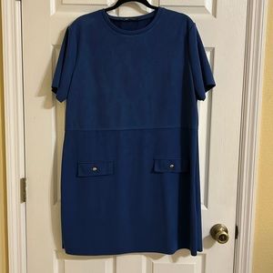 Zara faux suede blue dress with gold buttons